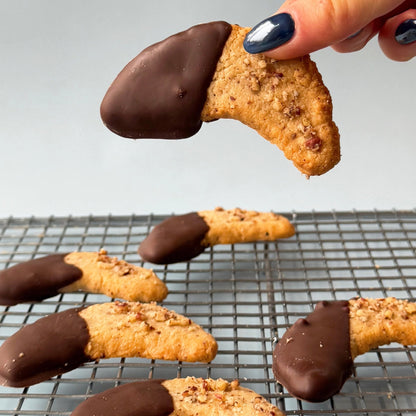 Molly's Chocolate Dipped Pecan Crescent Cookies