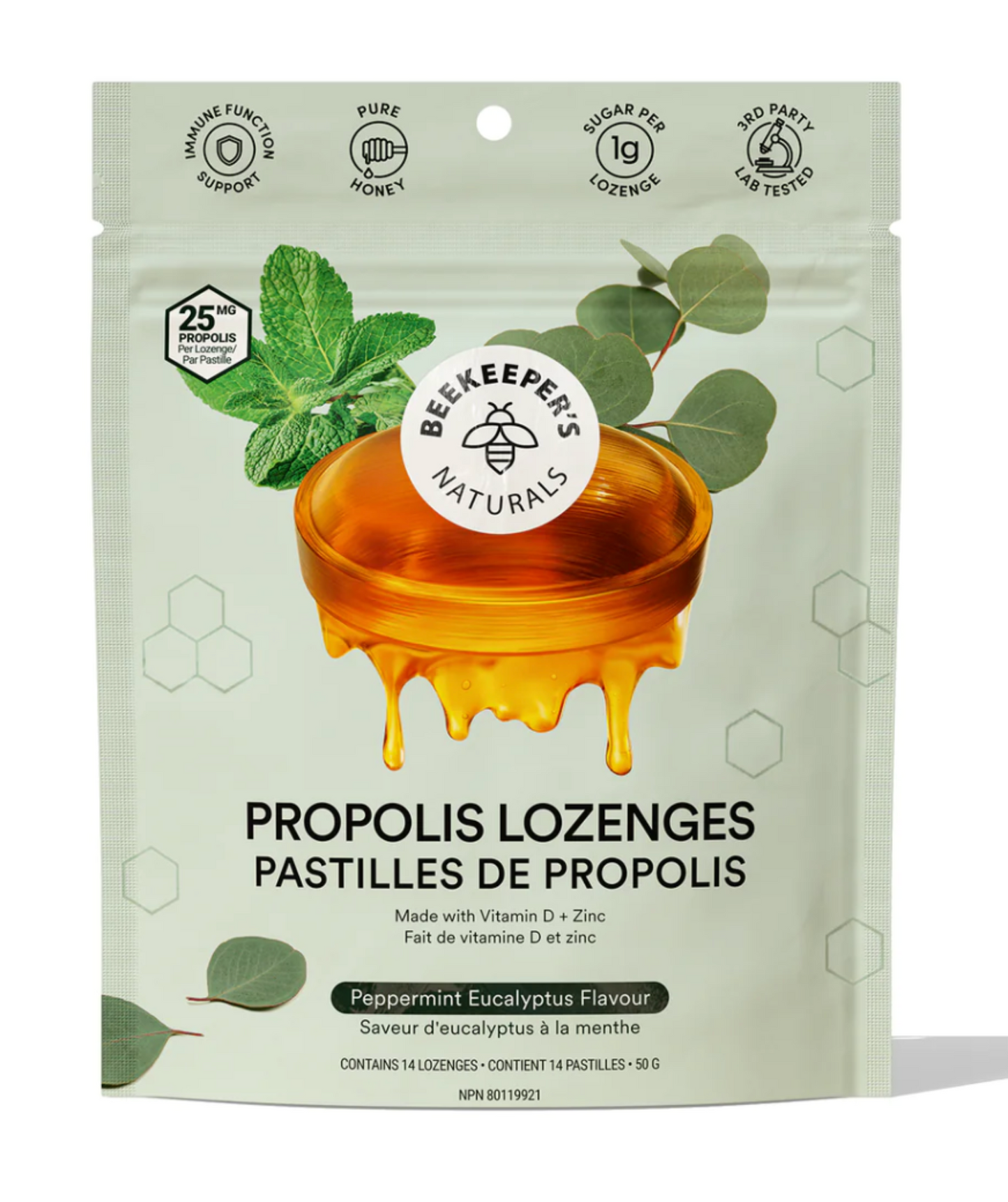 Beekeeper's Naturals Peppermint Eucalyptus Propolis Lozenges